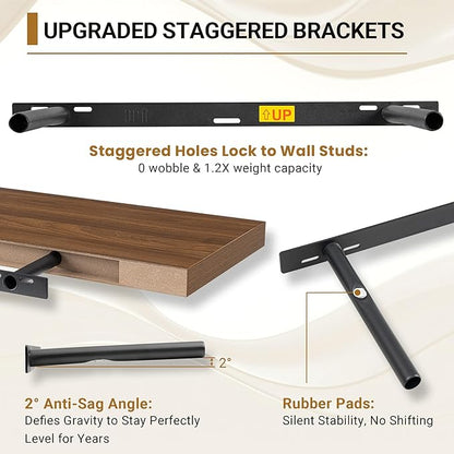 Vivelove 12 Inch Deep Floating Shelves for Wall, 24" X 12" X 2" Floating Shelf, 2 Inch Thick Shelf for Bathroom Bedroom Kitchen Book Room, Modern Farmhouse Decor Set of 2, Walnut