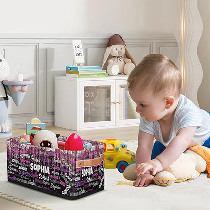 Personalized Small Kids Toys Box with Name, Custom Nursery Baskets, Women Makeup Organization Custom Storage Toilet Paper Organizer, Dream Pink Glittering with Black