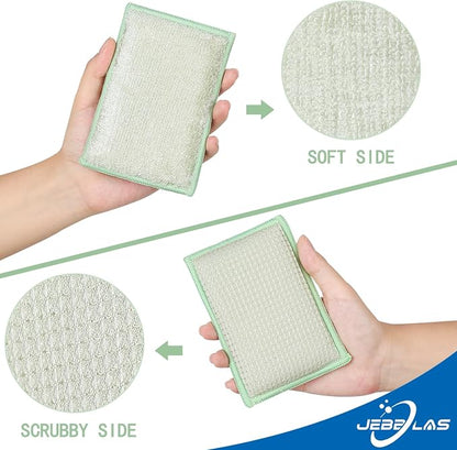 JEBBLAS Bamboo Natural Kitchen Sponges Dish Sponge Cleaning Sponge Heavy Duty Scrub Sponge for Cleaning Kitchen and Household Green (8 Pack)