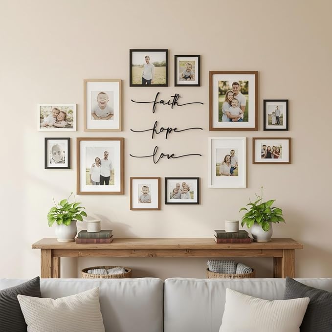 AIM & GGKK Faith Hope Love Metal Wall Decor – 3 Pieces Modern Minimalist Wire Wall Art, Inspirational Metal Letter Sign Decor for Living Room, Bedroom, Bathroom, or Office
