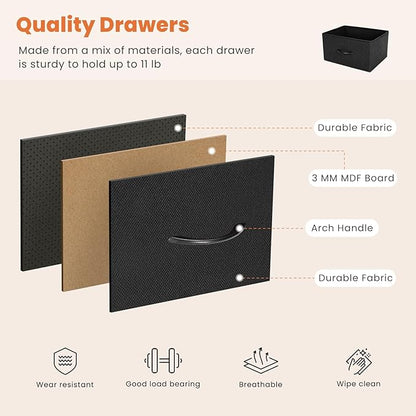 Sweetcrispy Dresser for Bedroom with 5 Storage Drawers, Fabric Storage Tower Organizer, Chest of Drawers with Metal Frame Wooden Top for Closet, Living Room, Entryway, Black