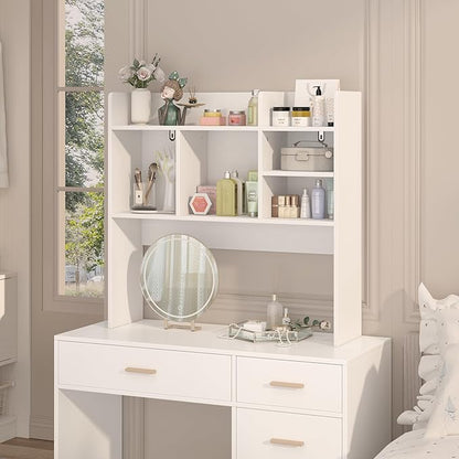 Desk Hutch with 6 Shelves, Desktop Bookshelf Organizer & Hutch Top for Desk, Over Desk Storage Shelf for Office, Home, Dorm | Space-Saving Design (White)