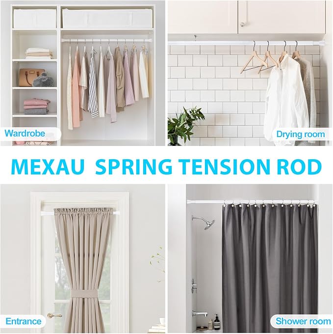 Tension Curtain Rod 30 to 64 Inch White Curtain Rod Adjustable Expandable Spring Tension Curtain Rod No Drilling 7/8" Spring Loaded Curtain Rods for Windows Bedroom Closet Doorway Door
