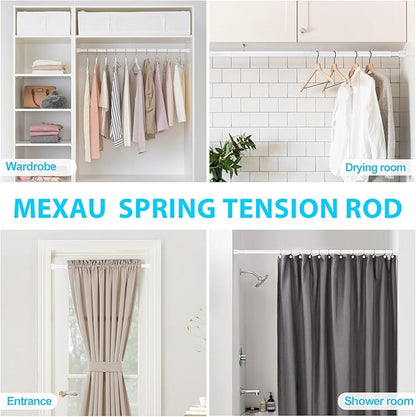 MEXAU 4 Pack White Tension Curtain Rod for Windows 30 To 64 Inch White Tension Rod 7/8" Adjustable Spring Curtain Rod No Drilling Tension Shower Curtain Rods for Closet Doorways