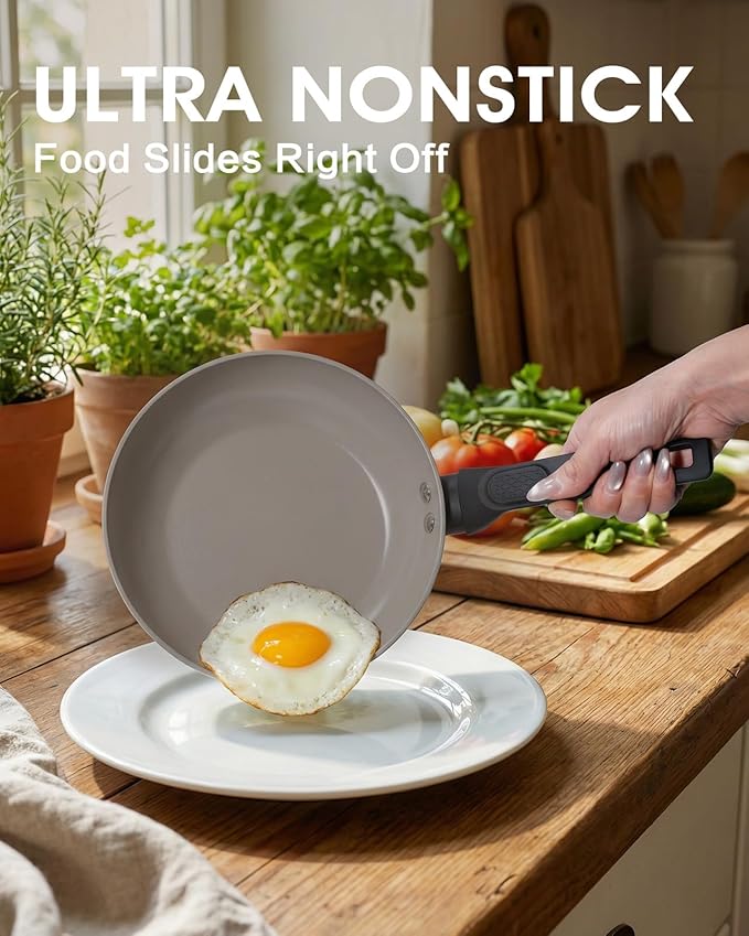 8 Inch Nonstick Frying Pan Skillet, Ceramic Frying Pan, Non Toxic Healthy Ceramic Coating, Suitable for All Stovetops, PTFE PFOA PFOS Free, Black