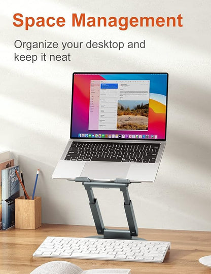 tounee Telescopic Laptop Stand for Desk with 360° Swivel Base, Sit to Stand, Height Adjustable, Portable Riser Holder for Good Posture, Compatible with MacBook Pro, All Laptops 10-17"-Gray