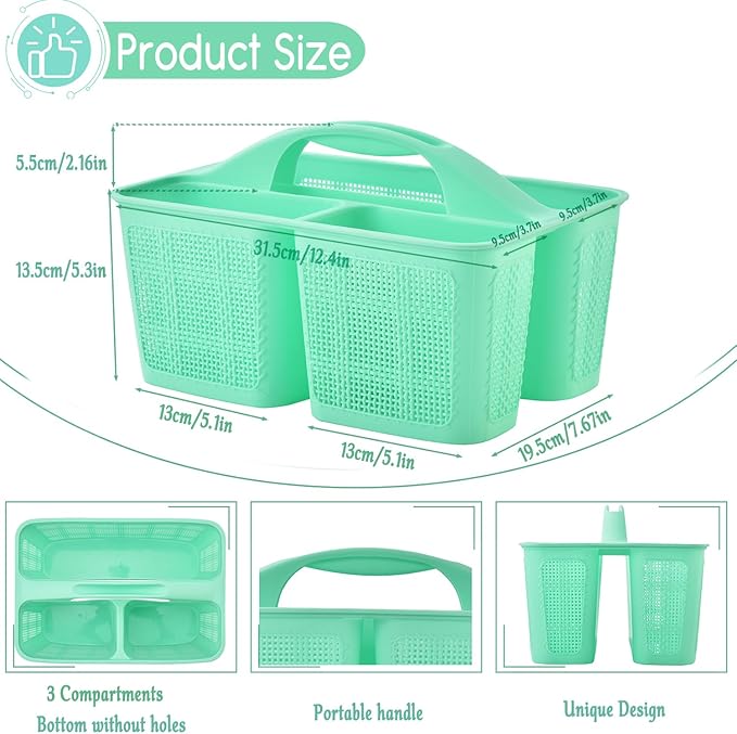 Plastic Cyan Shower Caddy Basket, Divided Cleaning Portable Shower Basket with Handle Compartments Storage Organizer for Bathroom, College, Kitchen, Dorm Room Essentials