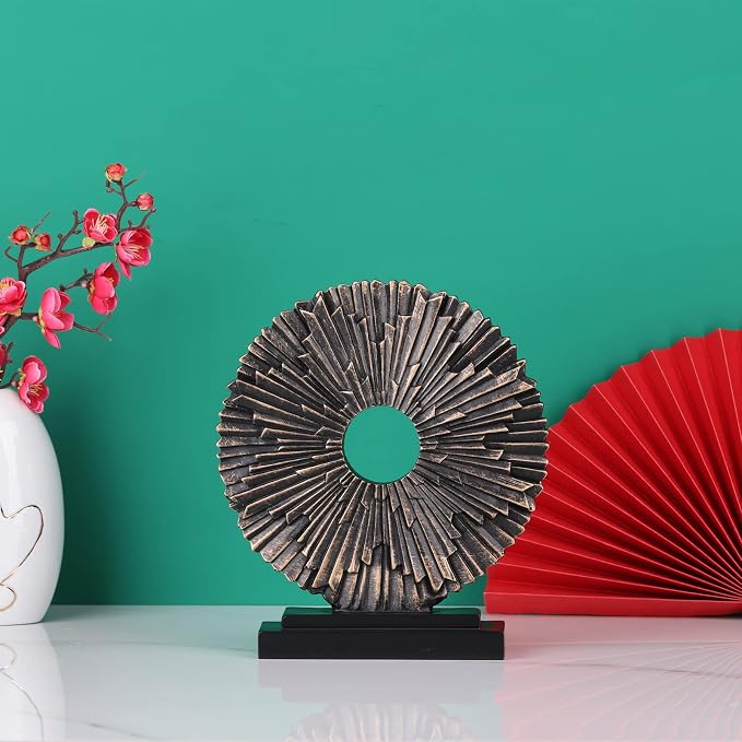 DOVDOV Black and Gold Home Decor Statue, Unique Office Decor, Round Line Medallion Statue for Room Decor, Shelf Top Decor, Entryway Entry Table, Floor Mantle Decor and Home Panel Decorations