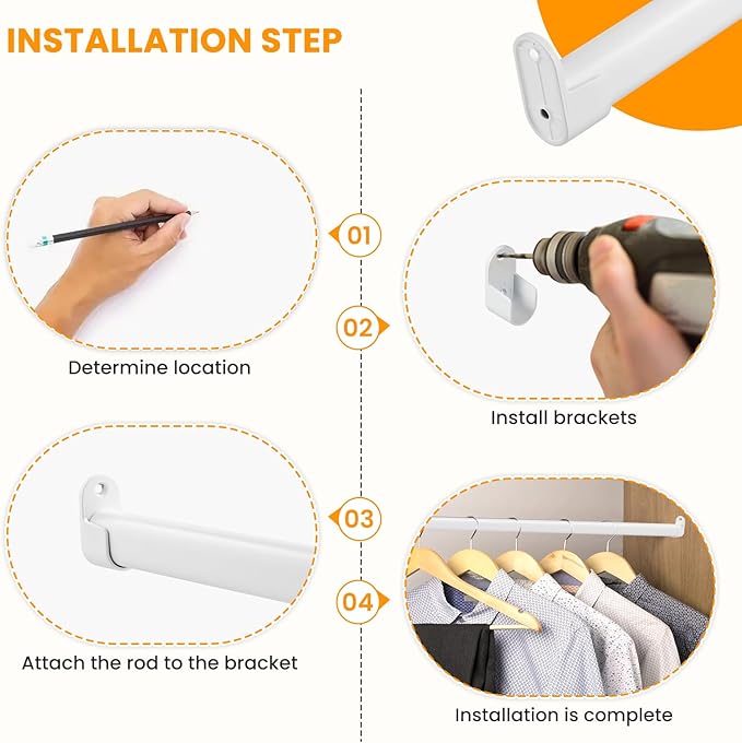 Oval Closet Rod for Hanging Clothes Adjustable Closet Rods 18 to 63 Inch Heavy Duty White Poles Bar Closet Rod Expandable for Wardrobes Laundry RV
