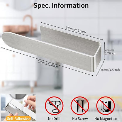 Bethom Adhesive Hand Towel Holder, 8 Inch Bar for Kitchen Cabinet, Brushed | Self Adhesive Hand Towel Racks, Stick on Wall for Bathroom, RV, Aluminum