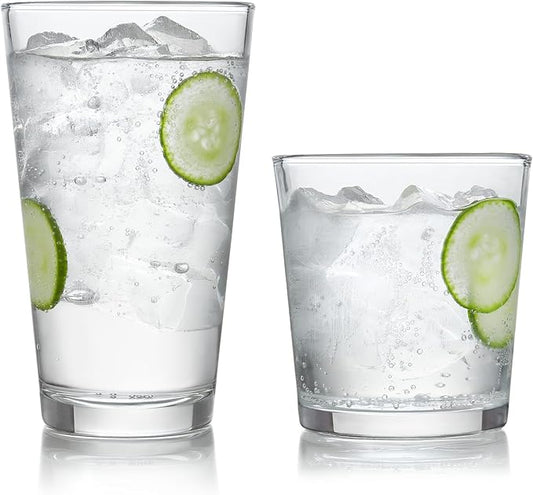 Libbey Preston Tumbler and Rocks Glass Cups Set, All Purpose Everyday Drinking Glasses Set of 16, Glassware Drinking Glasses for Birthdays, Dinners