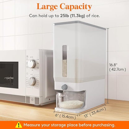 Lifewit Rice Dispenser 25 Lbs(11.3kg), Rice Storage Container Sealed Moisture Proof with Measuring Cup for Kitchen Pantry Household, BPA-Free, 1 Pack Clear
