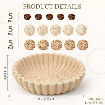 Large Modern Ruffle Bowls, Artificial Stone Decorative Catch All Bowl for Kitchen Counter and Entryway Table, Handcrafted Fruit Bowls and Key Bowl for Home Decor(Beige)