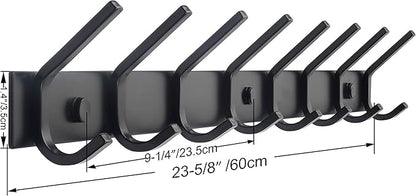 WEBI Coat Rack Wall Mounted,24 Inch 8 Hooks for Hanging Coats,Hook Rack Hook Rail Coat Hanger Wall Mount for Backpack,Clothes,Jacket,Black,2 Packs