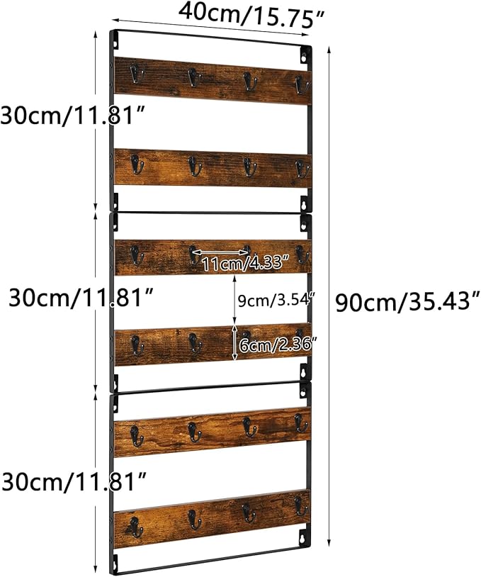 IBUYKE Mug Racks for Wall,Set of 3, 24-Hook Large Coffee Mug Holder Wall Mounted, Rustic Wood Coffee Mug Rack Display Organizer for Kitchen, Home,Bar, Coffee Station,Rustic Brown TBJ005H-3