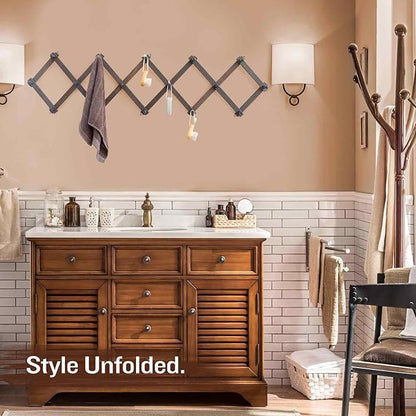 Rustic Wall Mounted Hat Rack with Space Saving Accordion Design, Expandable Hat Holder with 16 Wood Hooks, Modern Farmhouse Wall Hanger for Mug, Coat, Bags(Shabby Grey)