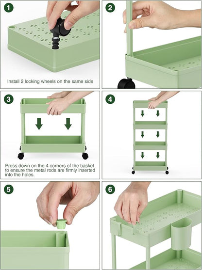 LEHOM Slim Rolling Storage Cart - 4 Tiers Bathroom Organizer Utility Cart Slide Out Storage Shelves Mobile Shelving Unit for Kitchen, Bedroom, Office, Laundry Room, Small Narrow Spaces（7.1" W+Green）
