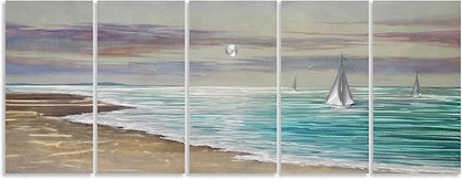 YHSKY ARTS Beach Theme Metal Wall Art - 5 Panels Aluminum Sea Waves Sculpture