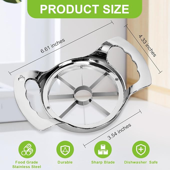 Large 8 Slices Apple Slicer and Corer Sharp Heavy Duty Stainless Steel Apple Cutter Easy to Use Apple Corer Tool for Oranges and Pears, Silver, OB-1026B