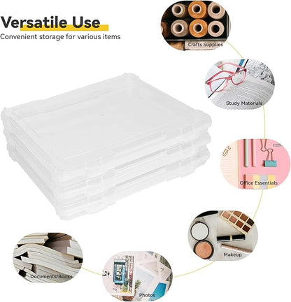 OMNISAFE Plastic Scrapbook Paper Storage Cases, Portable Board Game Storage Cases, Hobby Art Craft Box, Acid-Free Rounded Corner Containers (11"x10" Clear 12Pcs)