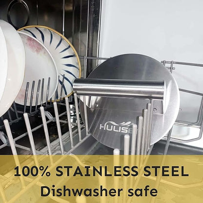 HULISEN Stainless Steel Burger Press, 6.2 inch Round Burger Smasher, Professional Griddle Accessories Kit, Grill Press Perfect for Flat Top Griddle Grill Cooking