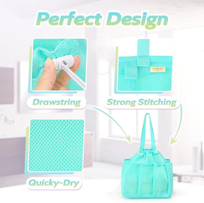 Mesh Shower Caddy Portable, Dorm Room Essentials for College Students Girls and Guys, Blue Large Capacity Shower Bag for Bathroom,Camping,Gym