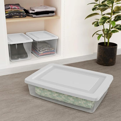 Sterilite 6-Pack Clear Storage Box, Stackable Container Bins with Lids, 20 Qt, White – Plastic Containers for Home, Closet, Bathroom, Classroom, and Office Organization