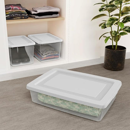 Sterilite 24 Pack Storage Boxes, Clear Plastic Stackable Containers, Lightweight Home Organizers with Snap Lids, 20 Quart, White