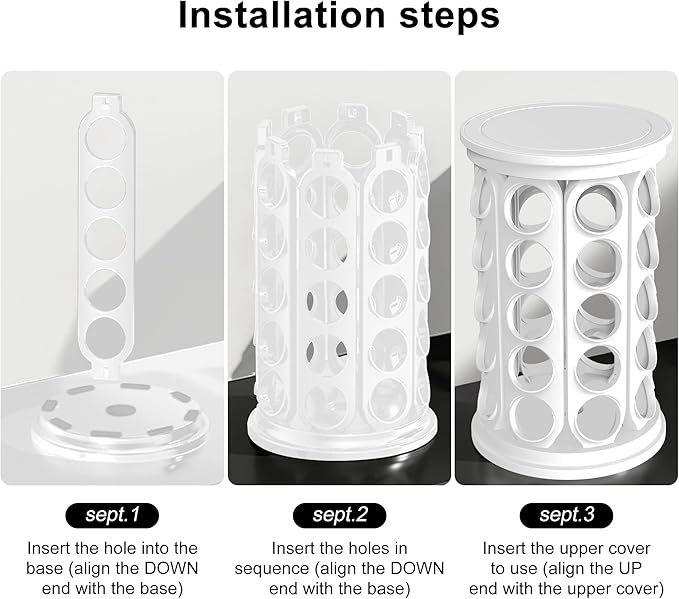 CEHNCEH K Cup Holder: Coffee Pod Carousel Organizer, Compatible with 40 Keurig K-Cup Pods, Spins 360-Degrees - Lazy Susan Platform, Home or Office Kitchen Counter Organize (Off-white)