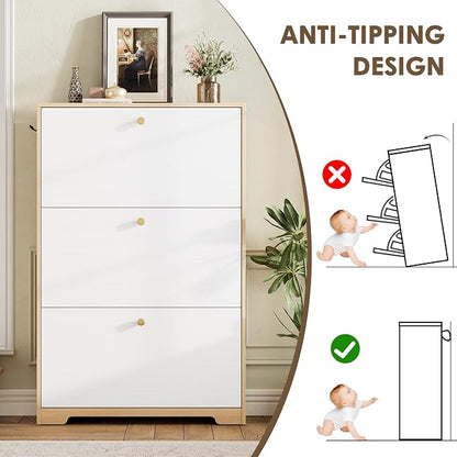 Nicetree Shoe Storage Cabinet for Entryway, Modern Shoe Cabinet, Freestanding Shoe Rack Cabinet, Hidden Shoe Dresser for Hallway,Foyer, Natural Oak and White