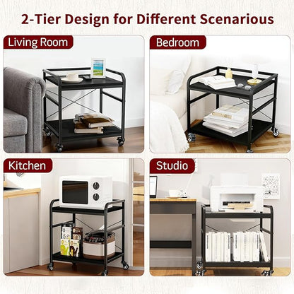 TFK 2 Tier Large Printer Stand with Storage, 20 x 20 Inches Under Desk Printer Table with Adjustable Shelf, Rolling Printers Cart with Wheels for Home Office, Fits Fax /3D Printer/Scanner, Black