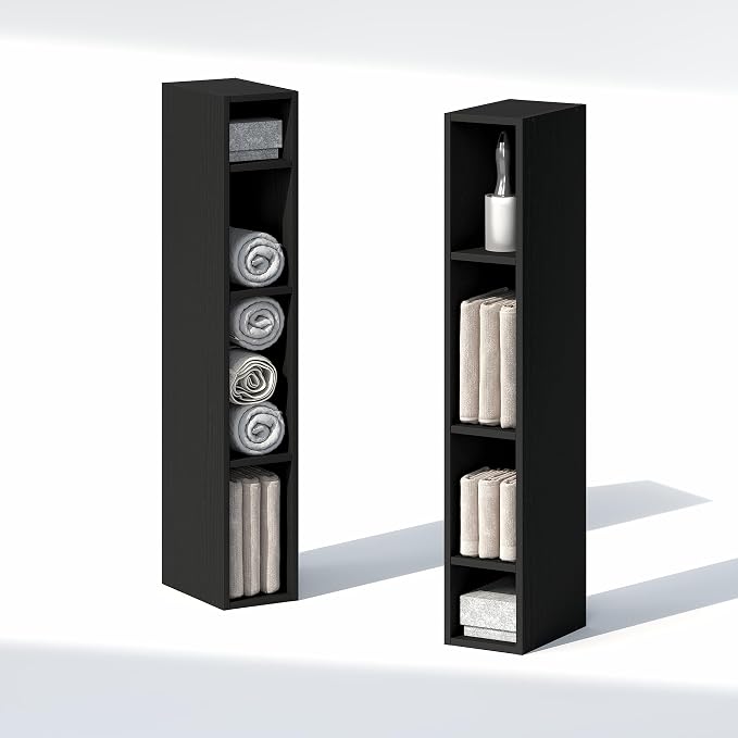 Furinno Fulda 8-Tier Closet Organizers and Storage, Open Shelf, Storage Organizer, 6-Inch Width, for Closet, Bedroom, Blackwood