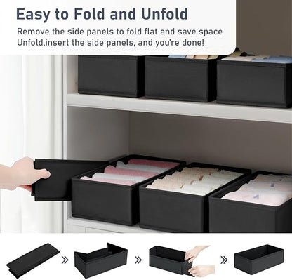 DIMJ Drawer Organizer Clothes - Underwear Organizer Sock Closet Organizers and Storage Box Dresser Organizer, Drawer Dividers for Baby Clothes, Bra, Socks, Belt, Tie, Set of 9, Black
