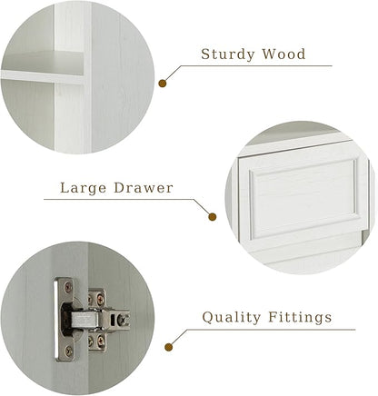 Tall Bathroom Storage Cabinet, Wall Mounted or Floor Mounted,Narrow Slim Wall Cabinet with 2 Door, 1 Drawer, Open Shelf for Living Room, 11.81" D x 11.81" W x 65" H (Line White, 1 PCS)