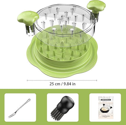 SURETIVIAN Chicken Shredder Tool Twist Large Chicken Breast Shredder with Brush&Fork, Visible Meat Shredder Machine, Anti-Slip Strip, Ergonomic Handle, BPA Free, Suitable for Pork Beef Chicken(Matcha)