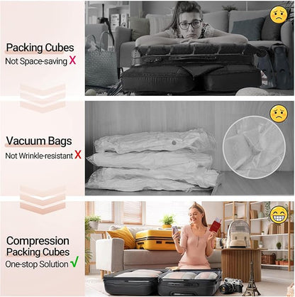 10 Set Compression Packing Cubes for Travel Gifts Mom Women,OlarHike Luggage Clothes Garment Bags for Travelers,Airplane/Cruise/Car Travel Essentials,Compressible Expandable Saver Space Bags(Beige)