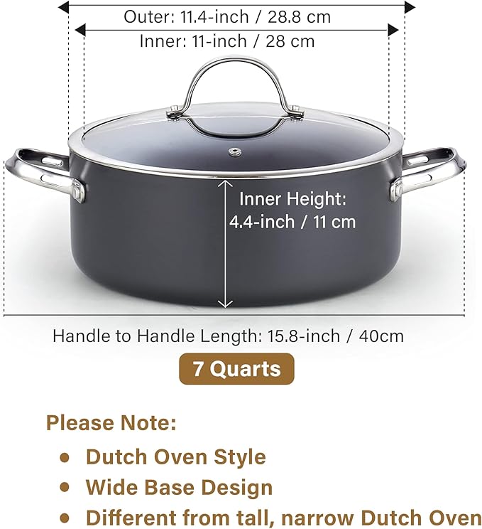 Cooks Standard Classic 7-Quart Stock Pot Dutch Oven Casserole with Glass Lid, Hard Anodized Nonstick Stockpot, Not Induction, Black