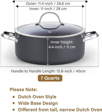 Cooks Standard Classic 7-Quart Stock Pot Dutch Oven Casserole with Glass Lid, Hard Anodized Nonstick Stockpot, Not Induction, Black