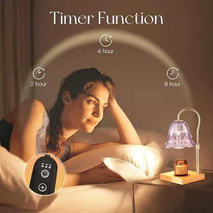 Candeldo Candle Warmer Lamp with Timer: Purple Flower Candle Warming Lamp with 2 Bulbs Height Adjustable Wax Warmer Dimmable Bedroom Decor Mothers Day Gift for Women