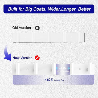 Bntuk Coat Rack Wall Mount - 5 Hat and Coat Hooks, Heavy Duty Towel Racks for Bathroom Entryway, Wall Hooks for Hanging Robes Bags, Hat Rack Key Hanger Organizer (White)