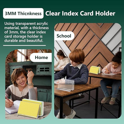 2 Pack Index Card Display Stand 4x6 Index Card Storage Box Flash Card Holder Acrylic Postcard Display Rack Notecard Organizer Business Card Stand for Desk Home Office(Transparent No Card)