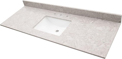 MSI Drifting Fog Vanity Top with Under Mount Rectangle Ceramic Sinks, Engineered Marble Stone, 4" CC Faucet Holes, 61"X22"