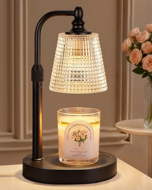 Hong-in Candle Warmer Lamp with Timer Dimmer, Birthday Gifts for Women, House Warming Gifts for New Home, Vintage Room Decor, Adjustable Height Candle Lamp, Wax Warmer for Scented Jar Candles, Black