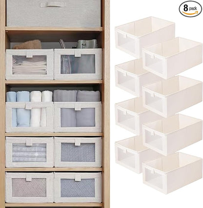 Linen Closet Organizers And Storage, 8 Pack Closet Storage Bins Linen Closet Baskets for Closet Organization Foldable Closet Organizer Bins with Clear Window For Organizing Clothing, Jeans, Shelves