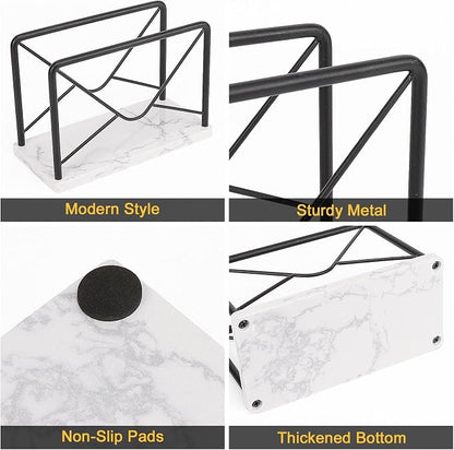 Modern Mail Holder for Home Office, Metal Letter Organizer Sorter for Desk, Cutout Mail Envelope Design, Bill Filling Paper Document Rack, Envelope Storage Rack with Marble Base (Black)