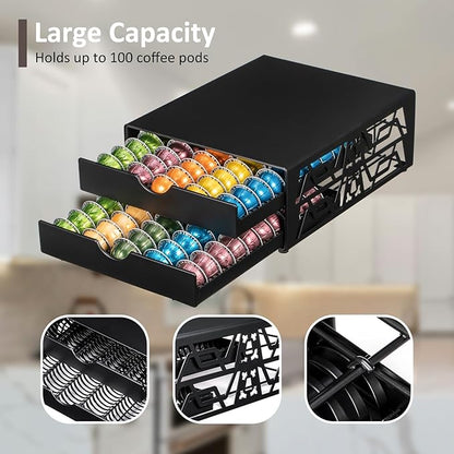 for Nespresso Pods Holder Vertuo Pod Holder for Vertuoline Capsules (100 pods-2tiers)