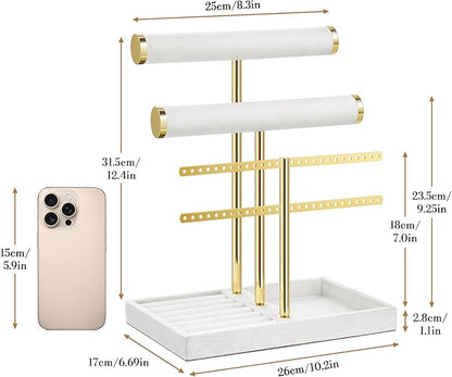 3 Tier Bracelet Holder Display - Detachable T Bar White Velvet Bracelet Holder, Jewelry Holder Organizer for Bracelet, Necklace, Earrings, Rings
