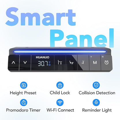 HUANUO AI-Powered Electric Standing Desk with Smart APP, Compatible with Alexa & Google, Adjustable Height, 6 Memory Settings, Sedentary Reminder, Ergonomic Sit-Stand Desk, 55-inch, Black