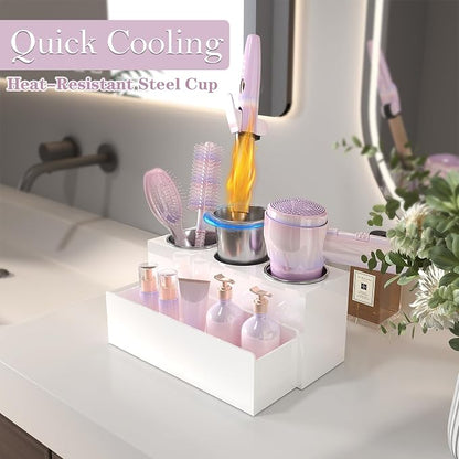 Hair Tool Organizer, Removable Blow Dryer Holder for Bathroom, Hot Tools Organizer For Hair Dryer, Blow Dryer, Curling Iron, Hair Straightener, Bathroom Countertop Organizer, Glossy White