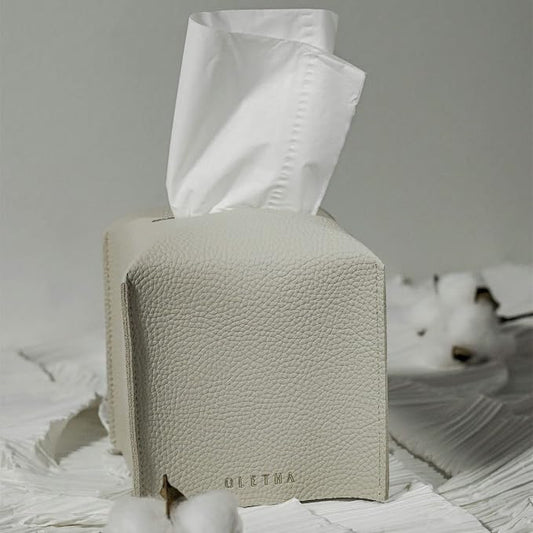 OLETHA Square Tissue Box Cover - Aesthetic Desk Decor for Room, Home & Office - Tissues Cube Boxes Holder - Light Taupe
